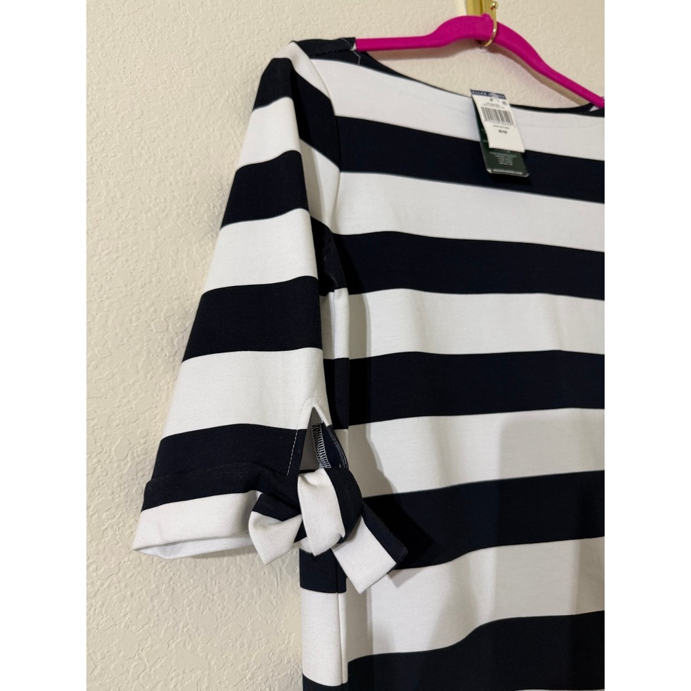 Lauren Ralph Lauren Navy White Striped Boat Neck Tie Sleeve Shift Dress M Sailor - Picture 5 of 7